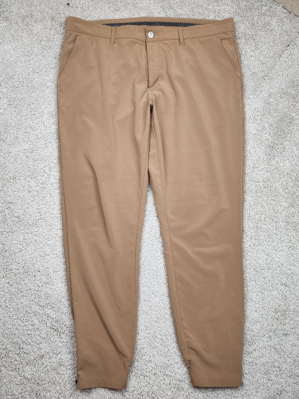 Primo Golf Jogger Pants Mens 38x29 Tan Performance Stretch Taper Ankle Zip USA